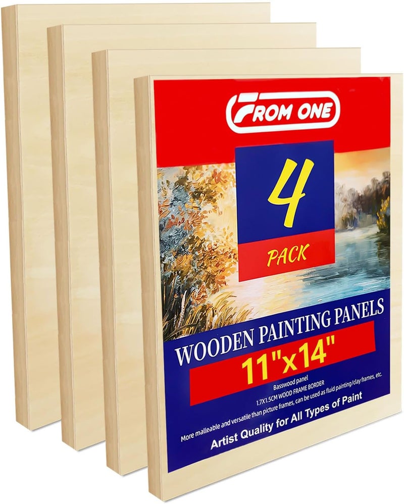FROM ONE 4 Pack 11x14 Basswood Paint Pouring Panels for Acrylic Pouring, Oil & Abstract Painting – Sturdy Wood Painting Boards for Artists and Crafters - Image 1